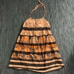 No boundaries Y2K boho orange & brown halter dress size XL